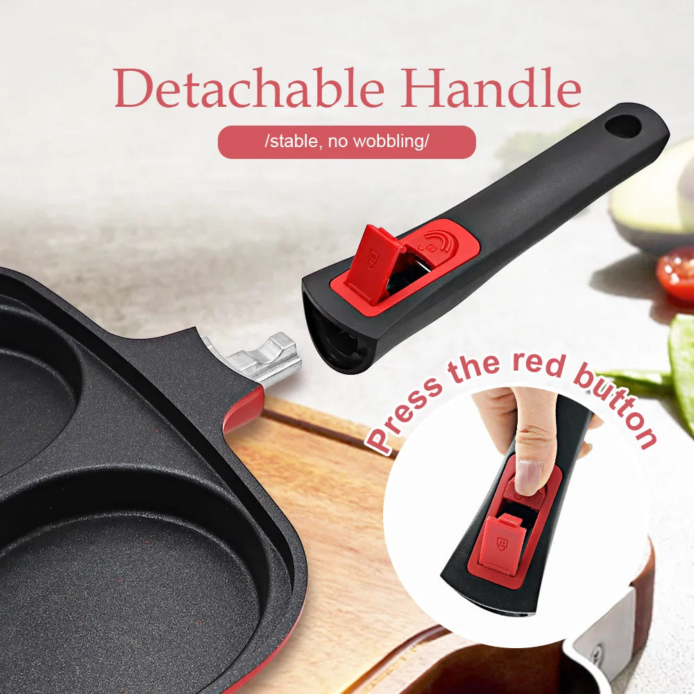 Wholesale Square Non-Stick Egg Steak Skillet Omelette Pan 3 in 1 Multi Sections Divided Grill Pan with Removable Handle