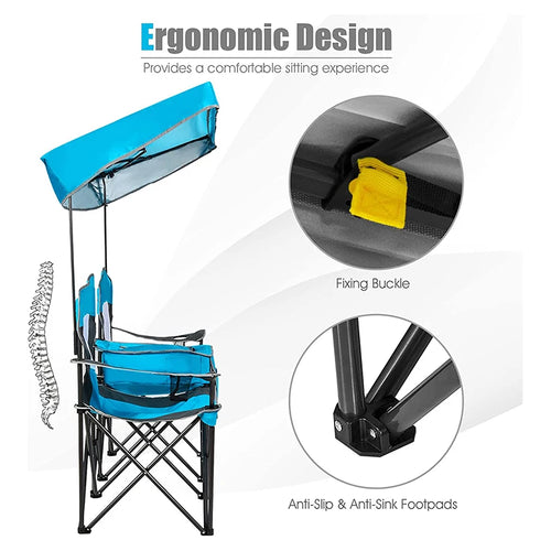 2-Person Foldable Fishing Lawn Beach Chair with Canopy Modern Style Outdoor Double Camping Moon for Indoor Use