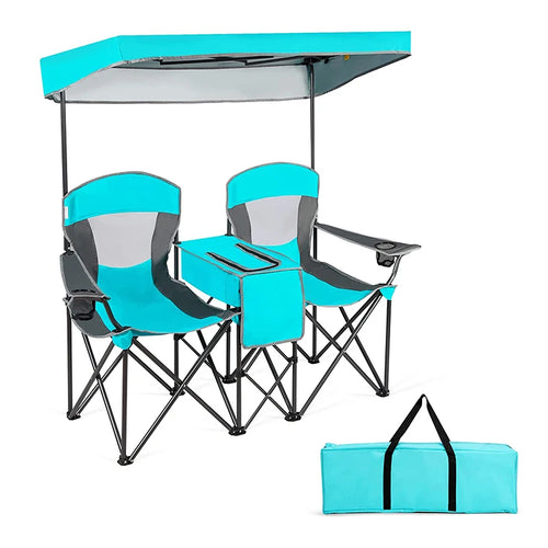 2-Person Foldable Fishing Lawn Beach Chair with Canopy Modern Style Outdoor Double Camping Moon for Indoor Use