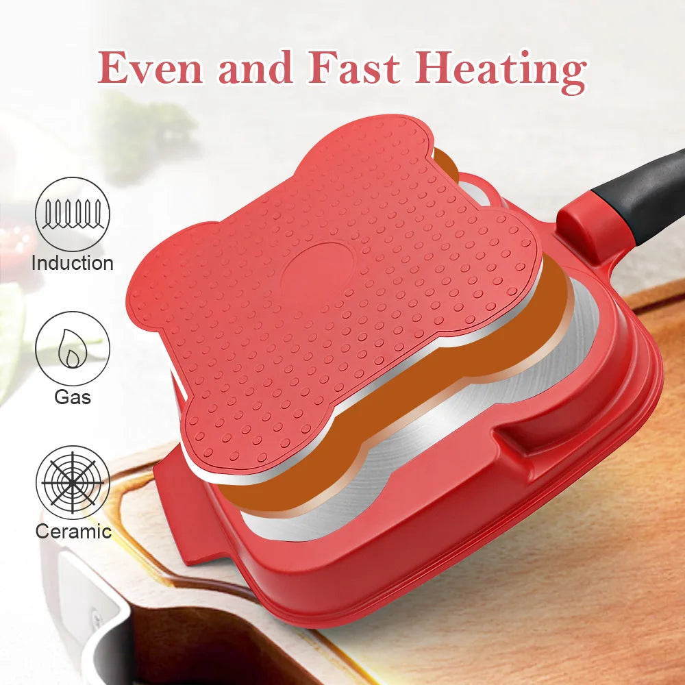 Wholesale Square Non-Stick Egg Steak Skillet Omelette Pan 3 in 1 Multi Sections Divided Grill Pan with Removable Handle