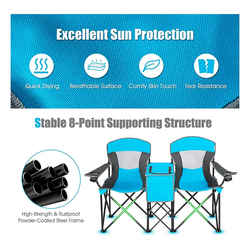 2-Person Foldable Fishing Lawn Beach Chair with Canopy Modern Style Outdoor Double Camping Moon for Indoor Use